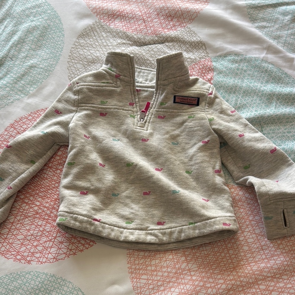 Vineyard Vines Kids' Gray Pullover with Pink and Green Accents